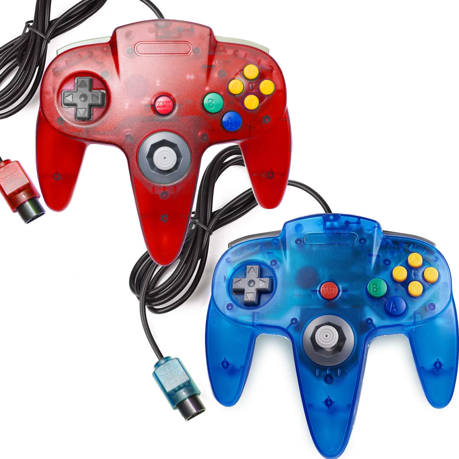 CONTROL ALÁMBRICO MIADORE CLASSIC 64 PARA CONSOLA N64 2 UNIDADES ROJO Y AZUL TRANSPARENTE - 1