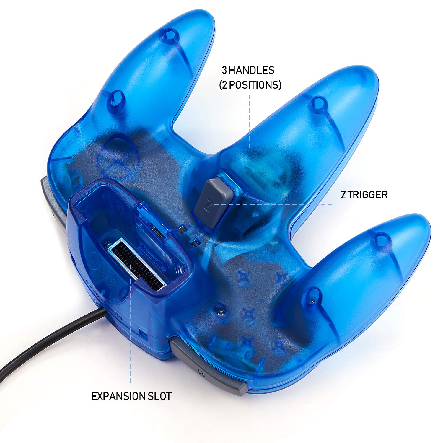 CONTROL ALÁMBRICO MIADORE CLASSIC 64 PARA CONSOLA N64 2 UNIDADES ROJO Y AZUL TRANSPARENTE - 3