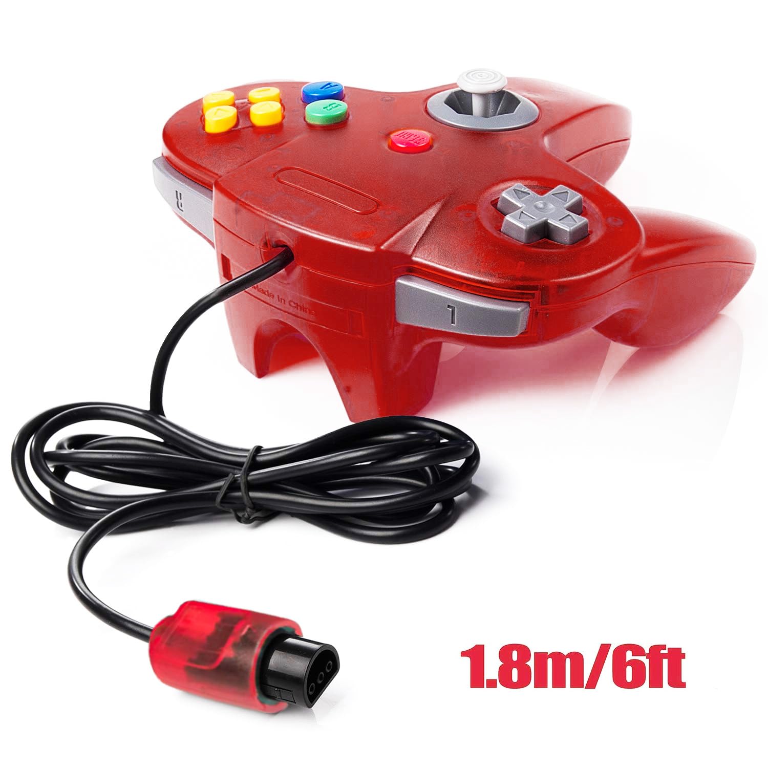 CONTROL ALÁMBRICO MIADORE CLASSIC 64 PARA CONSOLA N64 2 UNIDADES ROJO Y AZUL TRANSPARENTE - 4