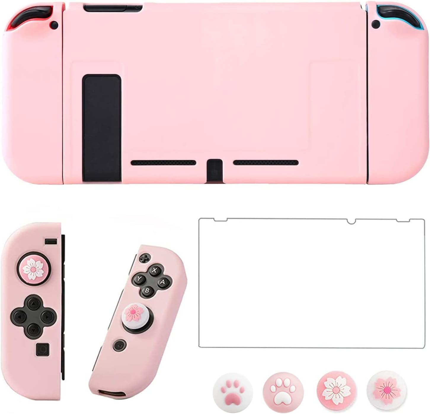 FUNDA PROTECTORA OLDZHU ROSA COMPATIBLE CON NINTENDO SWITCH CON PROTECTOR DE PANTALLA Y 4 GRIPS PARA JOYSTICK - 1