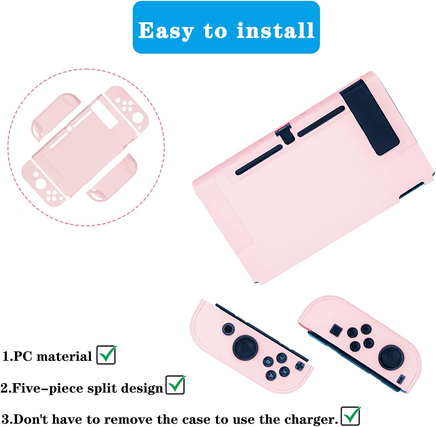 FUNDA PROTECTORA OLDZHU ROSA COMPATIBLE CON NINTENDO SWITCH CON PROTECTOR DE PANTALLA Y 4 GRIPS PARA JOYSTICK - 2
