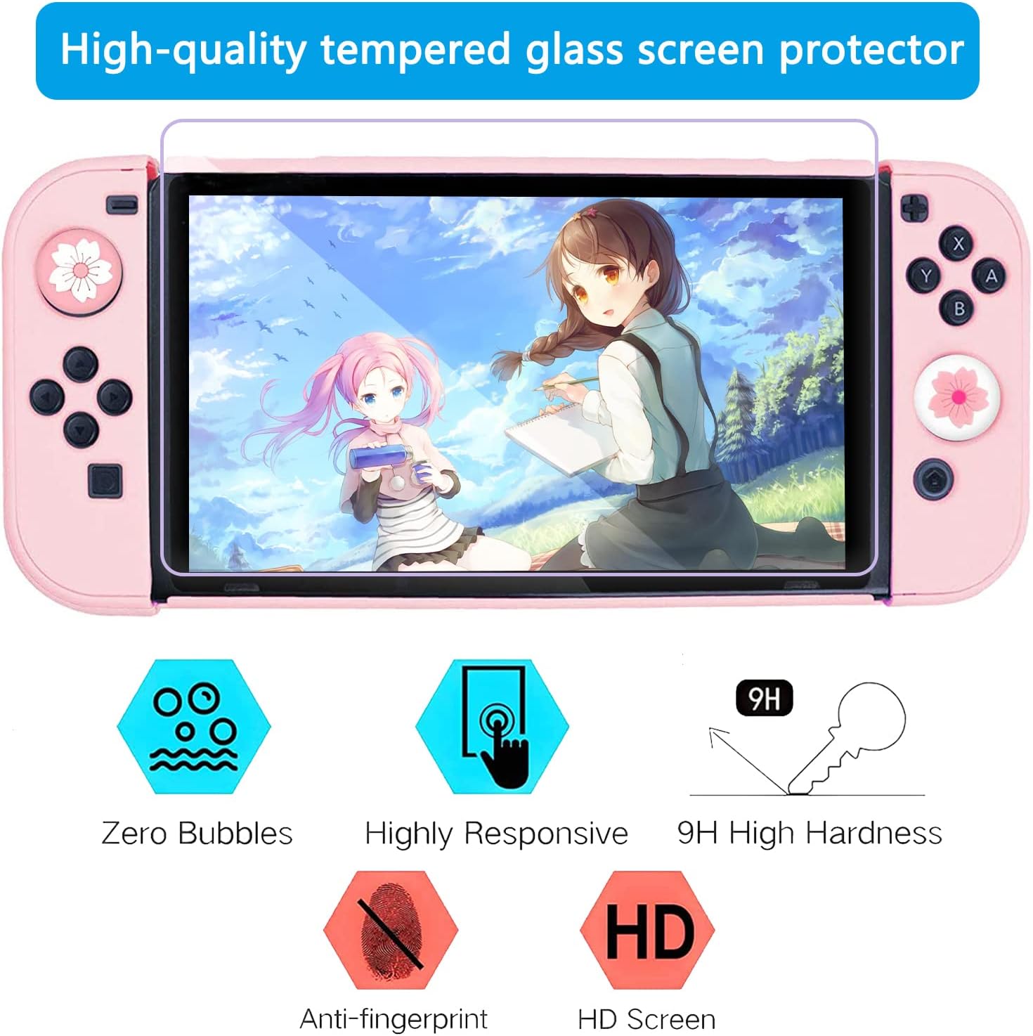 FUNDA PROTECTORA OLDZHU ROSA COMPATIBLE CON NINTENDO SWITCH CON PROTECTOR DE PANTALLA Y 4 GRIPS PARA JOYSTICK - 3