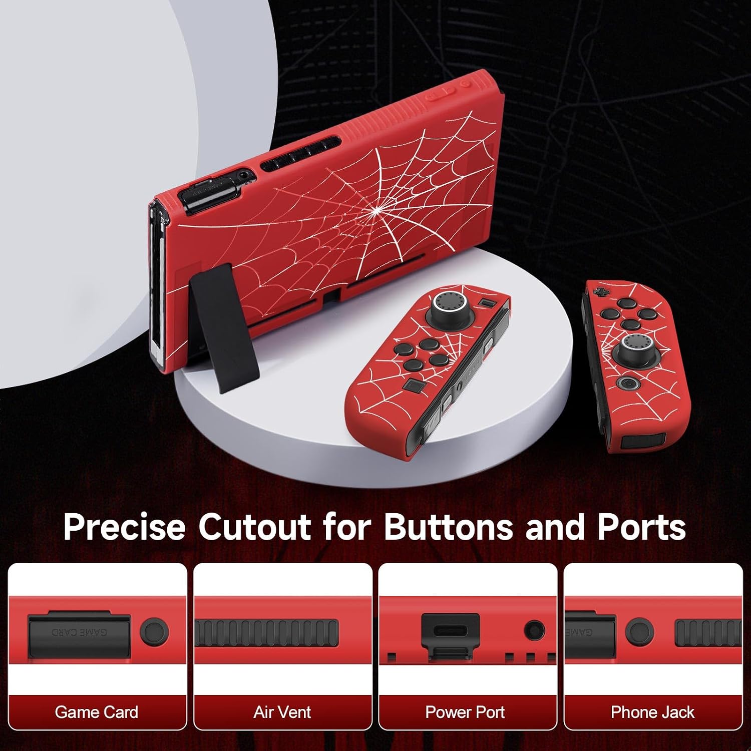 FUNDA PROTECTORA JINGDU PARA NINTENDO SWITCH 2017 CON DISEÑO DE TELARAÑA ROJA - 3