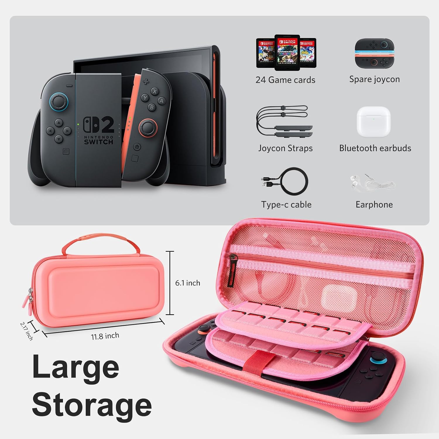 ESTUCHE PARA NINTENDO SWITCH 2 COBAK GRAN CAPACIDAD ROSA - 3