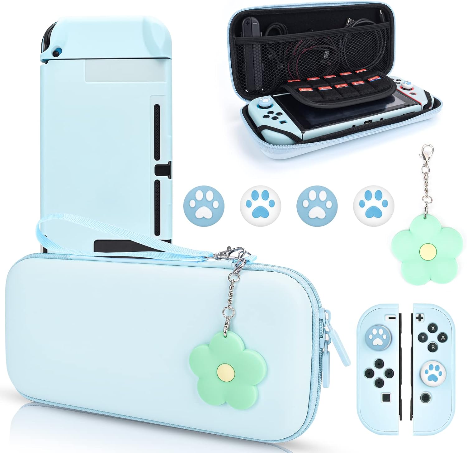 ESTUCHE PROTECTOR DLSEEGO PARA NINTENDO SWITCH 2017 AZUL BEBÉ CON 10 RANURAS Y ACCESORIOS - 1