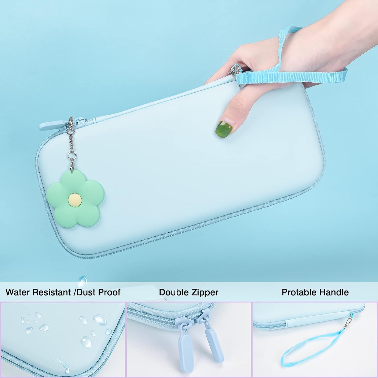 ESTUCHE PROTECTOR DLSEEGO PARA NINTENDO SWITCH 2017 AZUL BEBÉ CON 10 RANURAS Y ACCESORIOS - 2