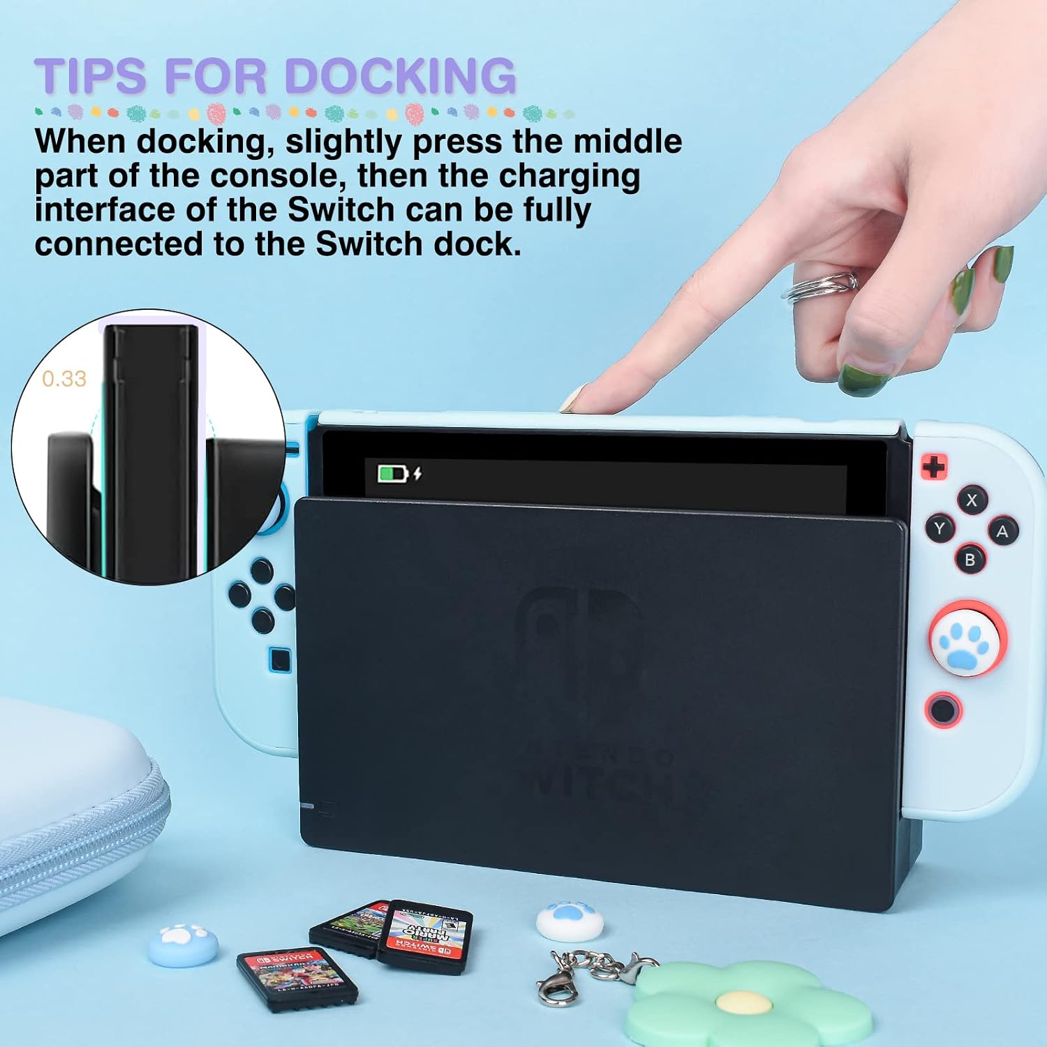 ESTUCHE PROTECTOR DLSEEGO PARA NINTENDO SWITCH 2017 AZUL BEBÉ CON 10 RANURAS Y ACCESORIOS - 5