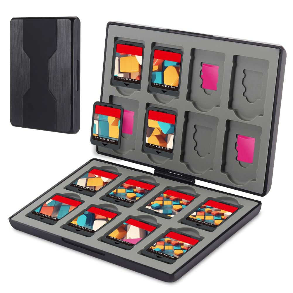 ESTUCHE PARA TARJETAS DE JUEGOS FIVTEK PARA NINTENDO SWITCH CON 16 RANURAS PARA JUEGOS Y 16 PARA MICRO SD NEGRO - 1