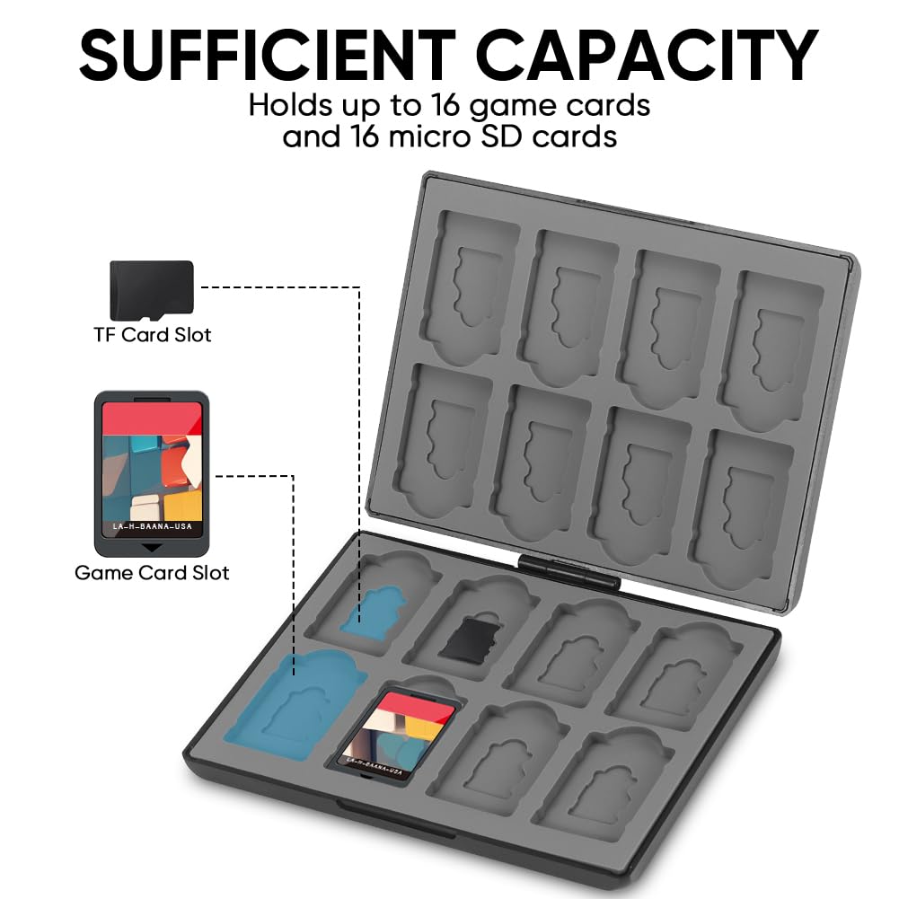 ESTUCHE PARA TARJETAS DE JUEGOS FIVTEK PARA NINTENDO SWITCH CON 16 RANURAS PARA JUEGOS Y 16 PARA MICRO SD NEGRO - 3