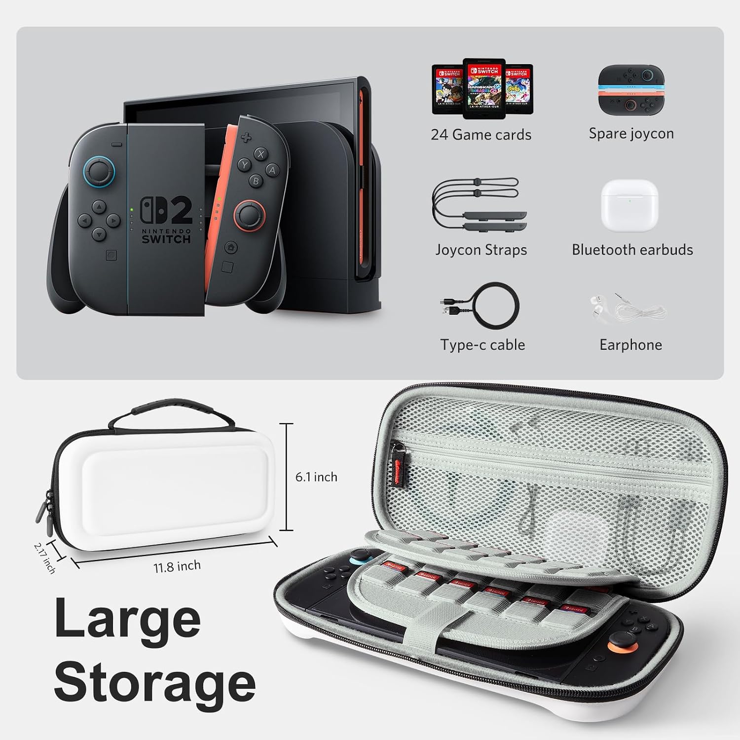 ESTUCHE PARA NINTENDO SWITCH 2 COBAK GRAN CAPACIDAD BLANCO - 3