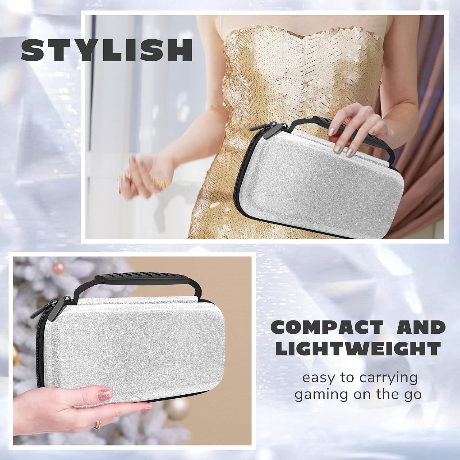 ESTUCHE PARA NINTENDO SWITCH HOMICOZY GLITTER PLATA - 3