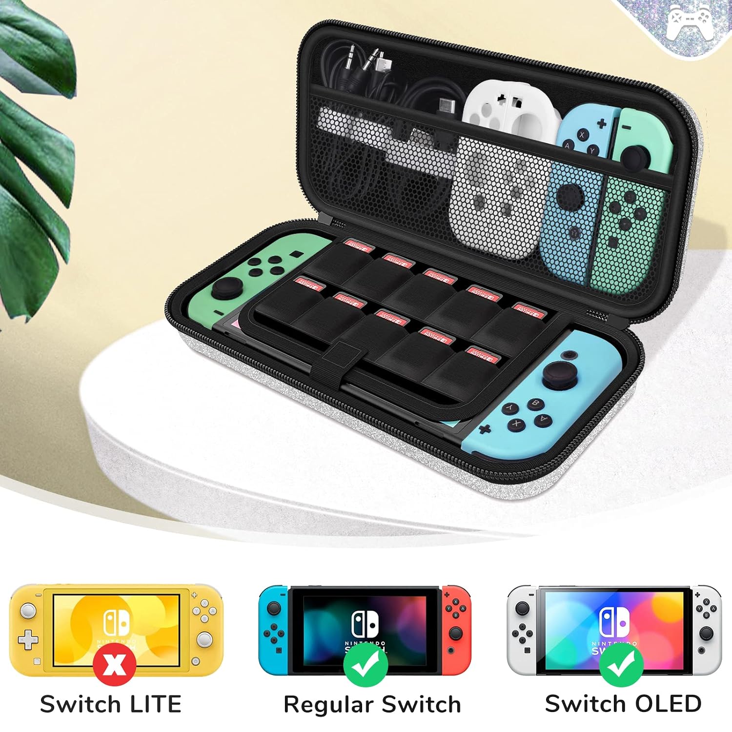 ESTUCHE PARA NINTENDO SWITCH HOMICOZY GLITTER PLATA - 5