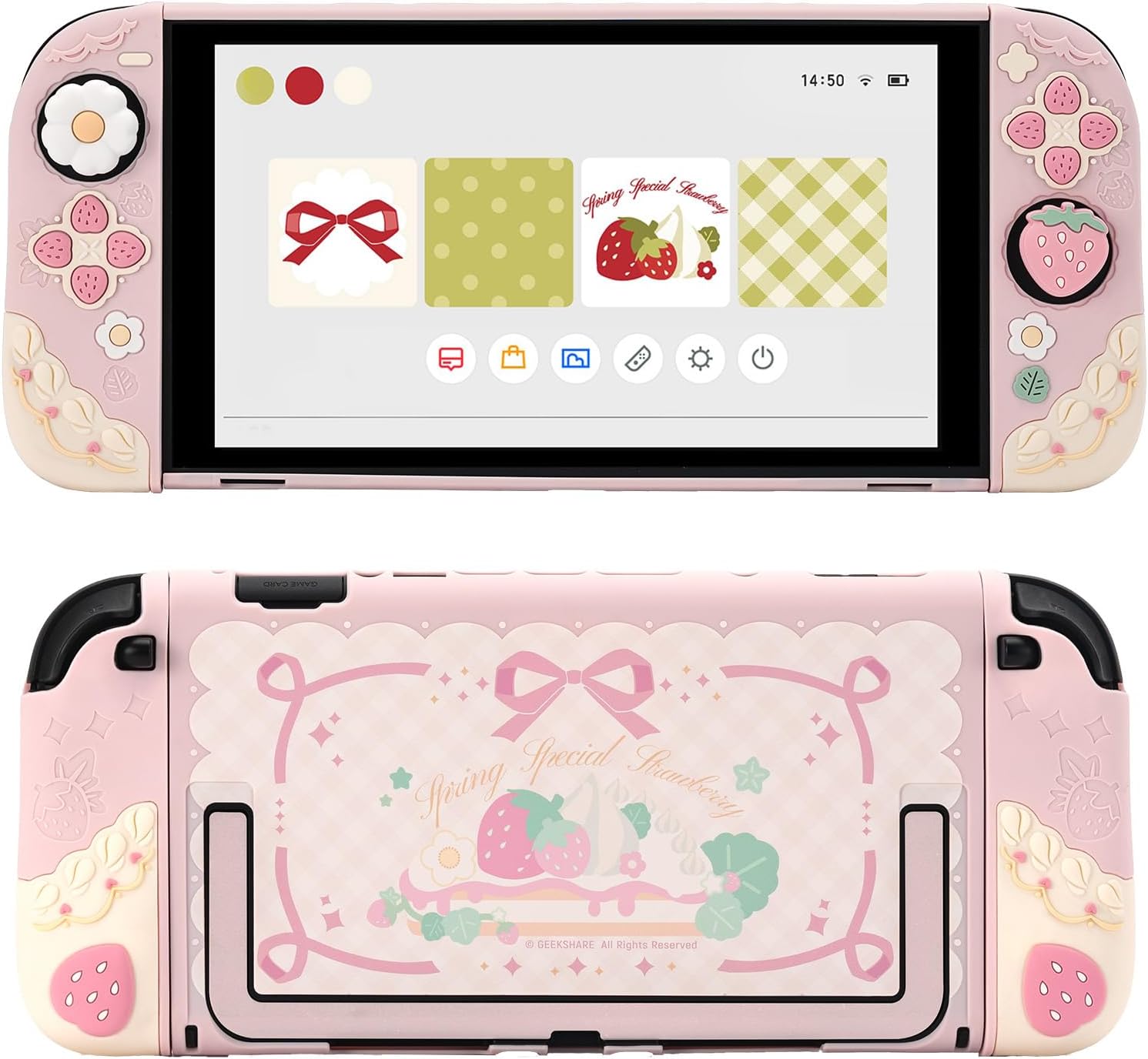 FUNDA GEEKSHARE STRAWBERRIES WITH CREAM PARA SWITCH 2 SILICONA SUAVE ROSA - 1