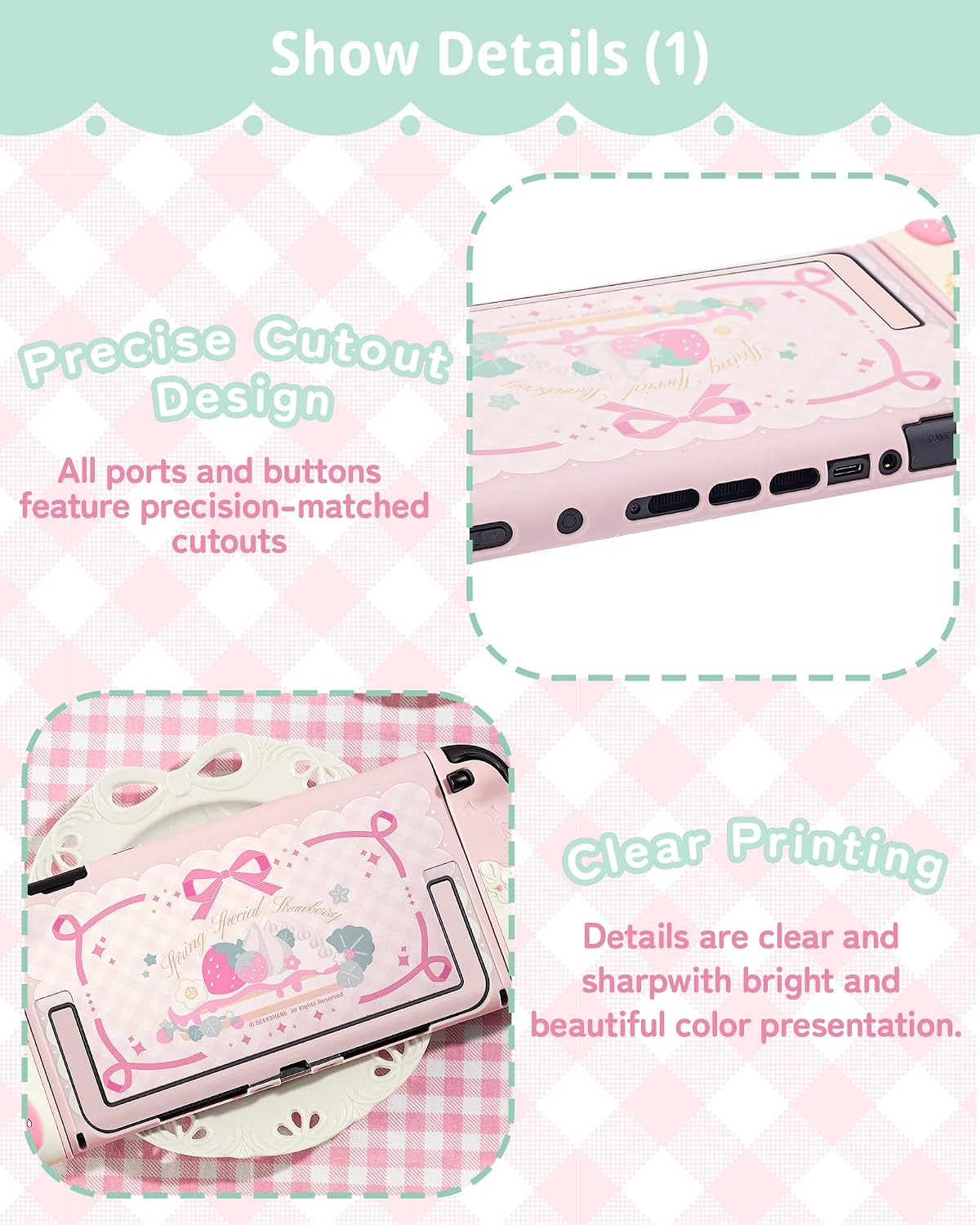 FUNDA GEEKSHARE STRAWBERRIES WITH CREAM PARA SWITCH 2 SILICONA SUAVE ROSA - 3