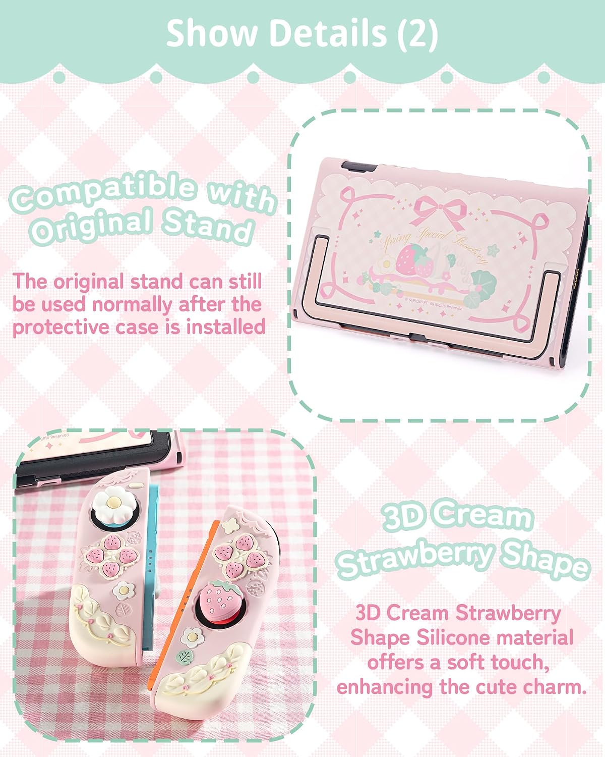 FUNDA GEEKSHARE STRAWBERRIES WITH CREAM PARA SWITCH 2 SILICONA SUAVE ROSA - 4
