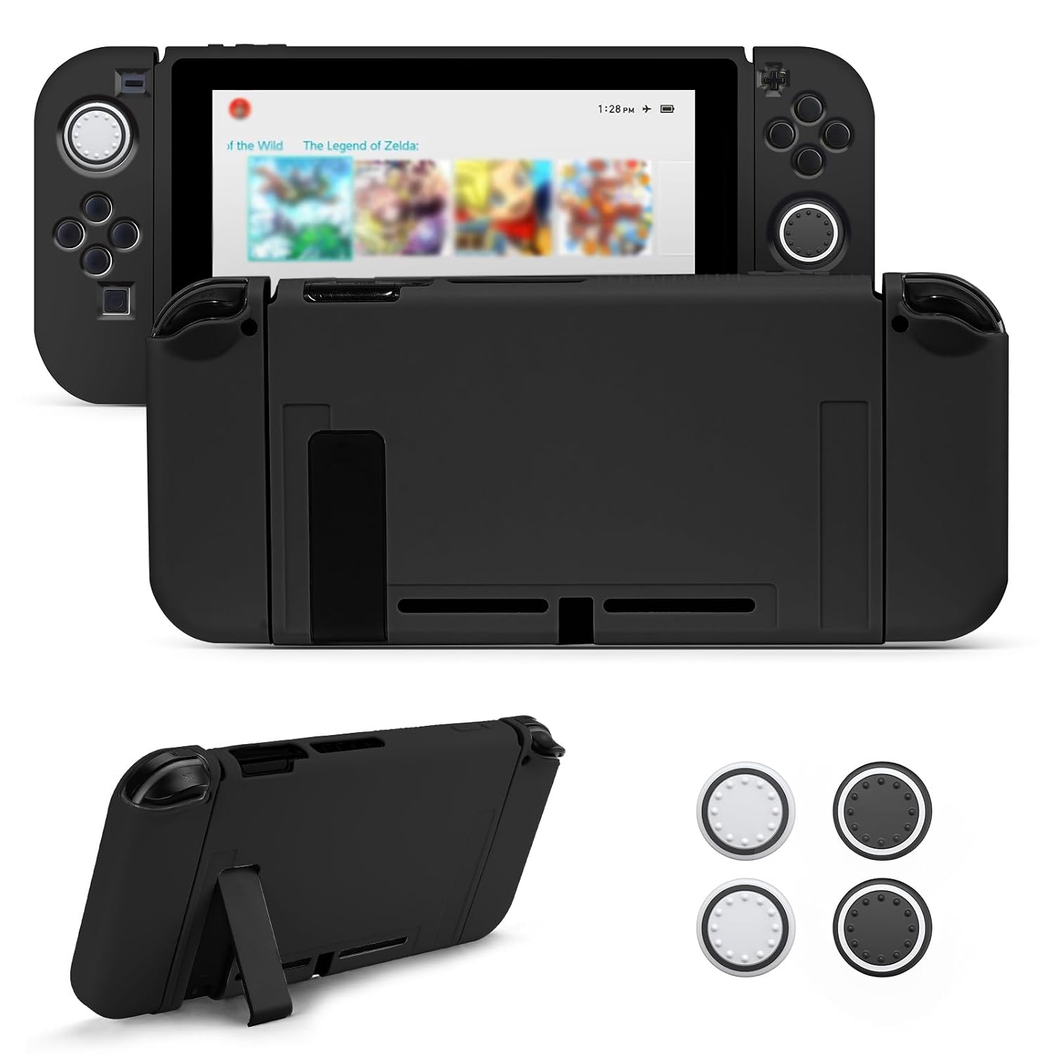 FUNDA PROTECTORA JINGDU PARA NINTENDO SWITCH 2017 TPU NEGRA CON 4 TAPAS PARA JOYSTICK - 1