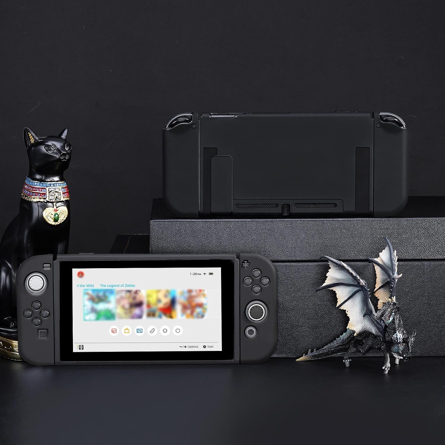 FUNDA PROTECTORA JINGDU PARA NINTENDO SWITCH 2017 TPU NEGRA CON 4 TAPAS PARA JOYSTICK - 3