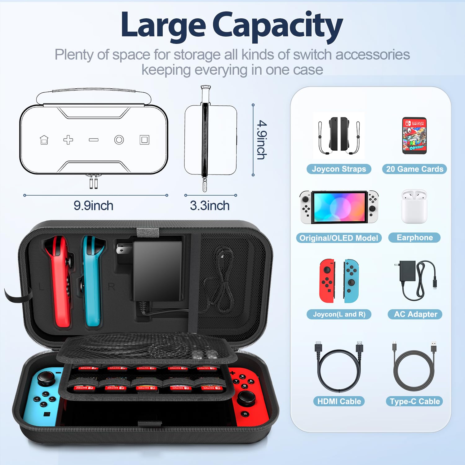 ESTUCHE PARA NINTENDO SWITCH OIVO COMPATIBLE CON SWITCH Y OLED NEGRO - 3