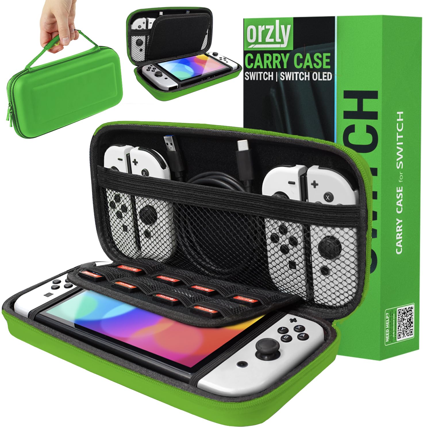 ESTUCHE RÍGIDO ORZLY PARA NINTENDO SWITCH OLED Y SWITCH COLOR VERDE - 1