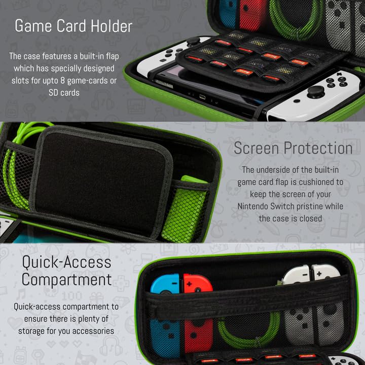 ESTUCHE RÍGIDO ORZLY PARA NINTENDO SWITCH OLED Y SWITCH COLOR VERDE - 3