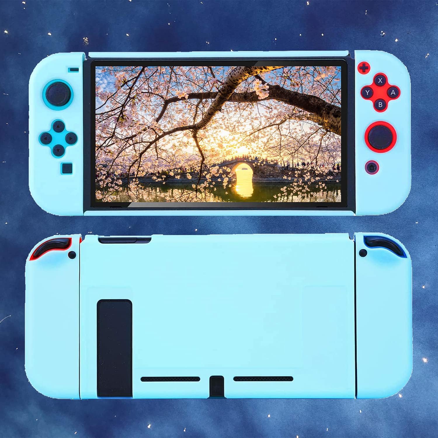 FUNDA PROTECTORA OLDZHU AZUL COMPATIBLE CON NINTENDO SWITCH JOY-CON CON PROTECTOR DE PANTALLA Y GRIPS - 2