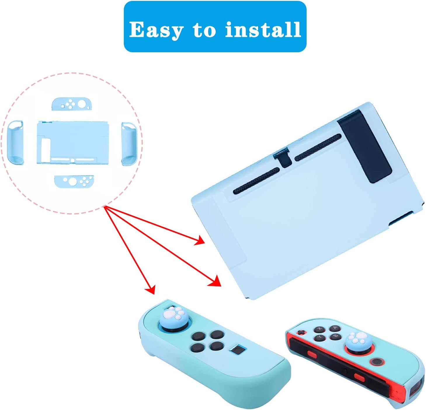 FUNDA PROTECTORA OLDZHU AZUL COMPATIBLE CON NINTENDO SWITCH JOY-CON CON PROTECTOR DE PANTALLA Y GRIPS - 3
