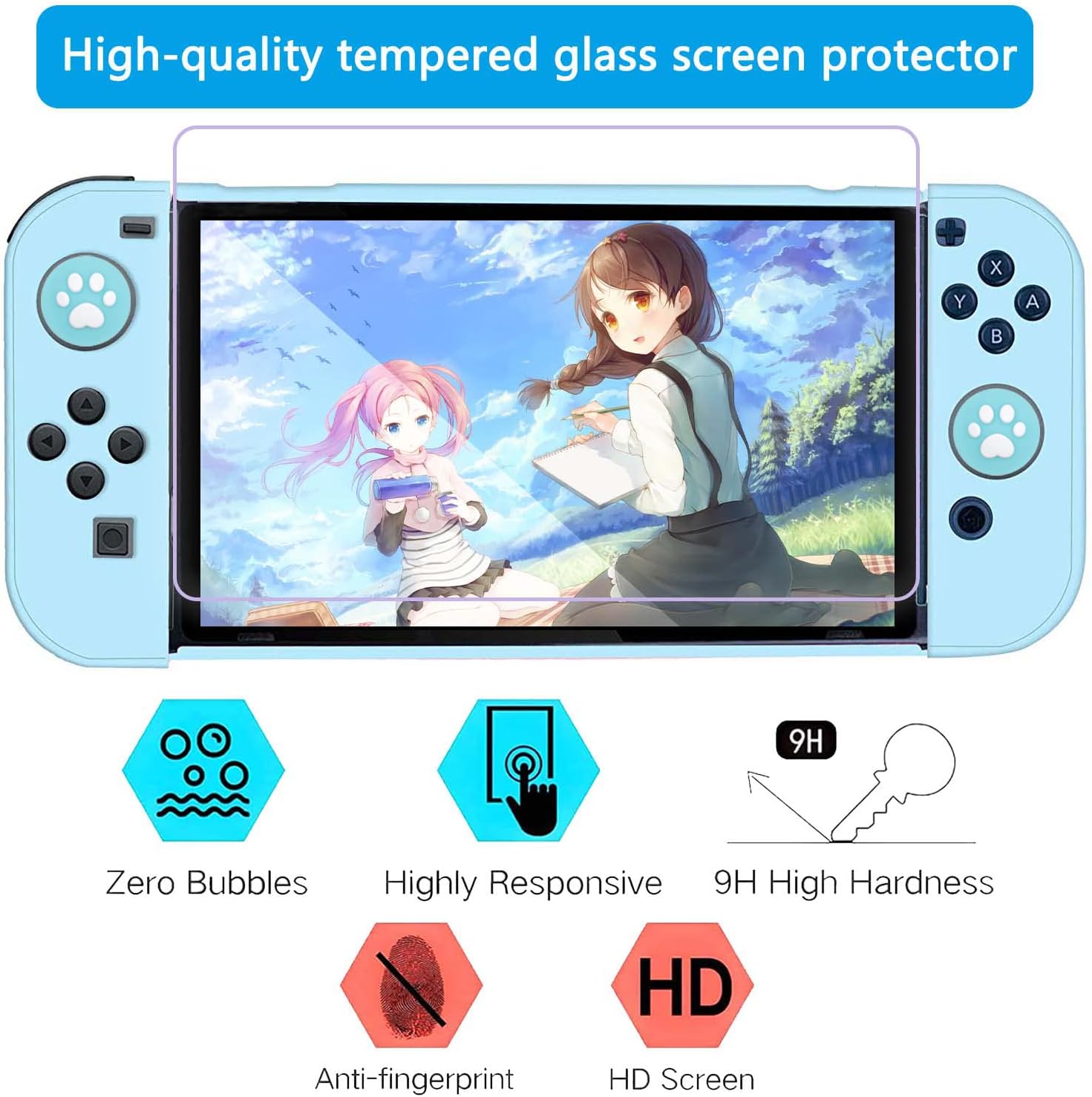 FUNDA PROTECTORA OLDZHU AZUL COMPATIBLE CON NINTENDO SWITCH JOY-CON CON PROTECTOR DE PANTALLA Y GRIPS - 4