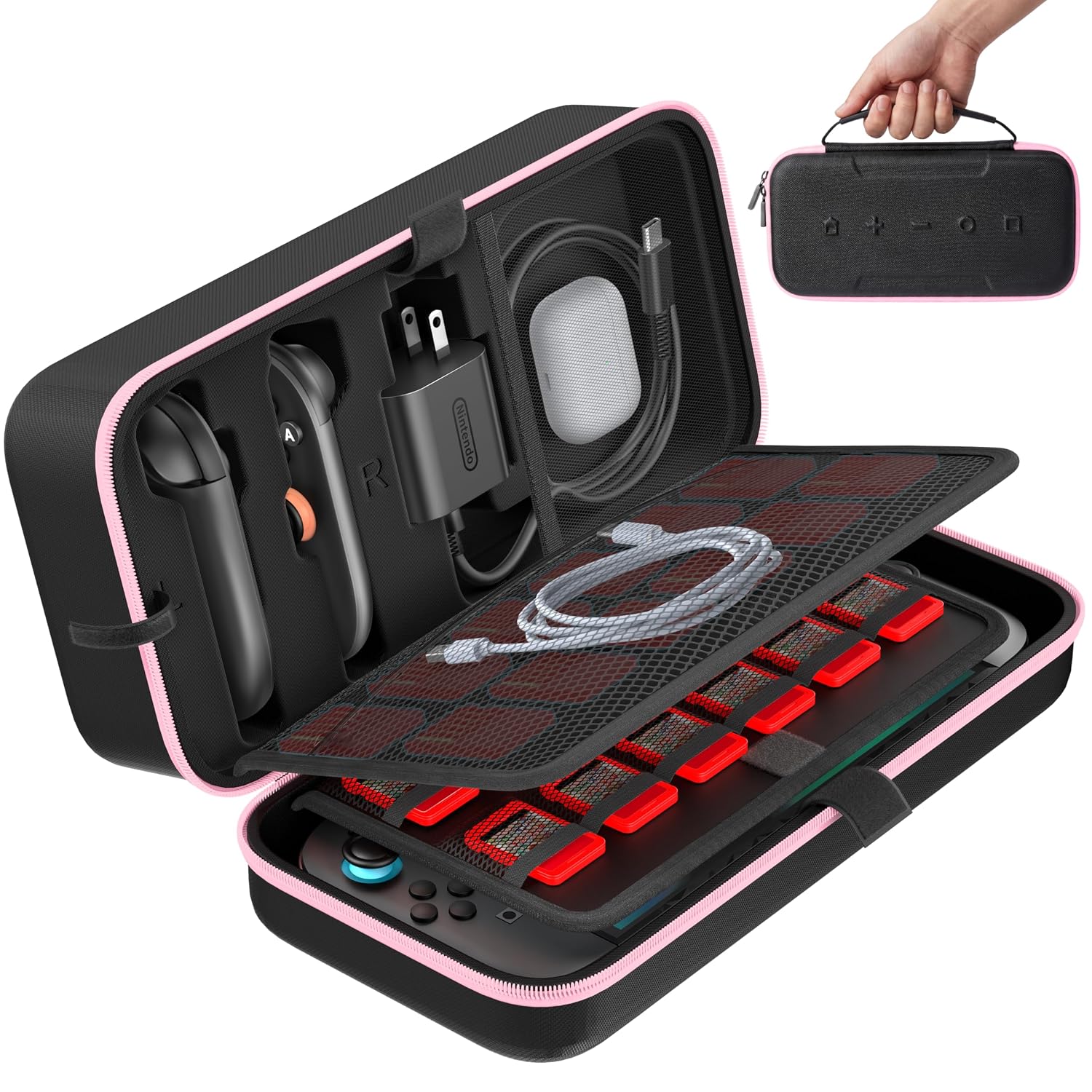 ESTUCHE PARA NINTENDO SWITCH OIVO 2025 CON 24 RANURAS PARA JUEGOS ROSA - 1