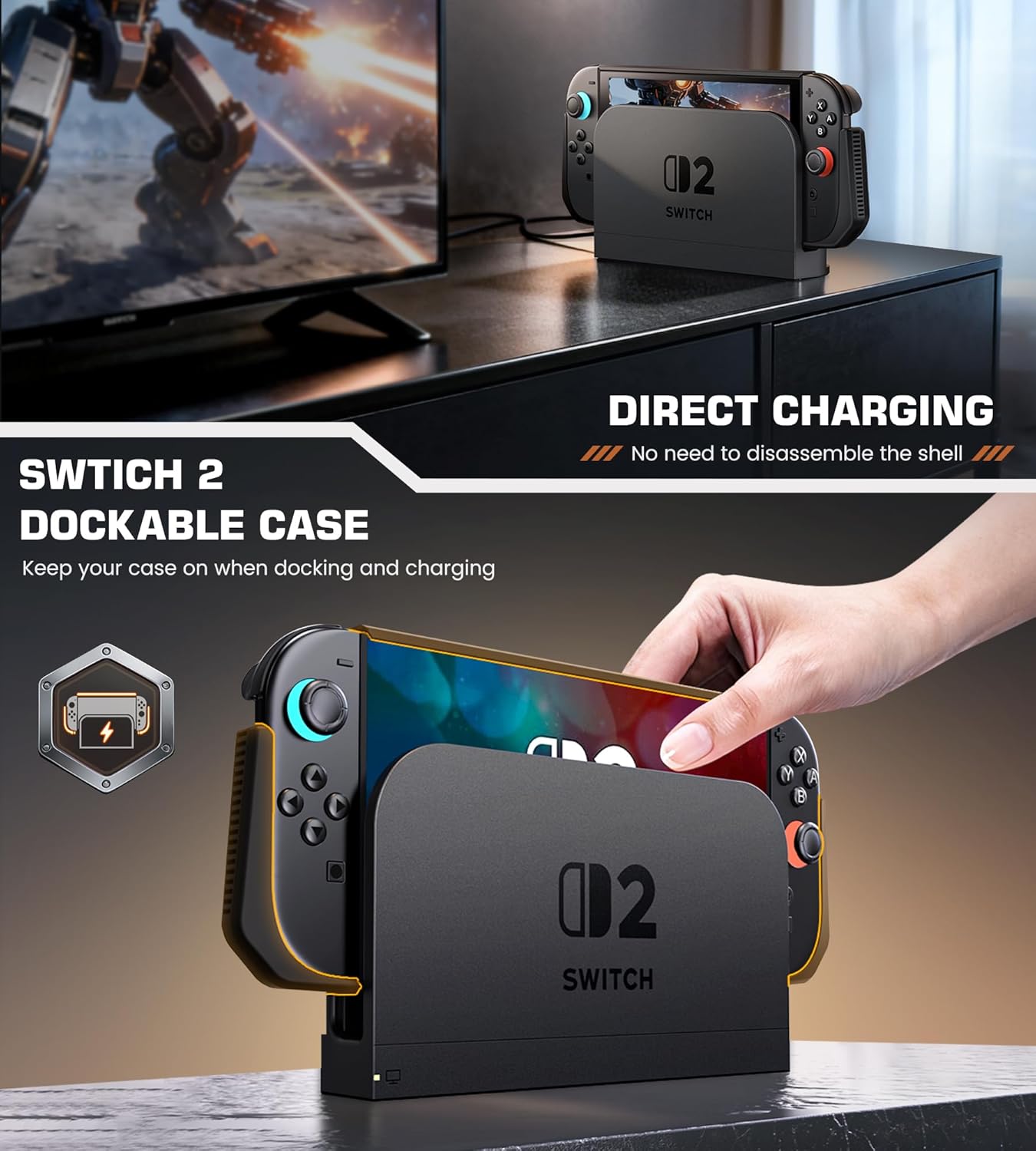 FUNDA PROTECTORA NINABXY PARA NINTENDO SWITCH 2 CON LIBERACIÓN RÁPIDA JOY-CON Y AGARRE ERGONÓMICO - 2