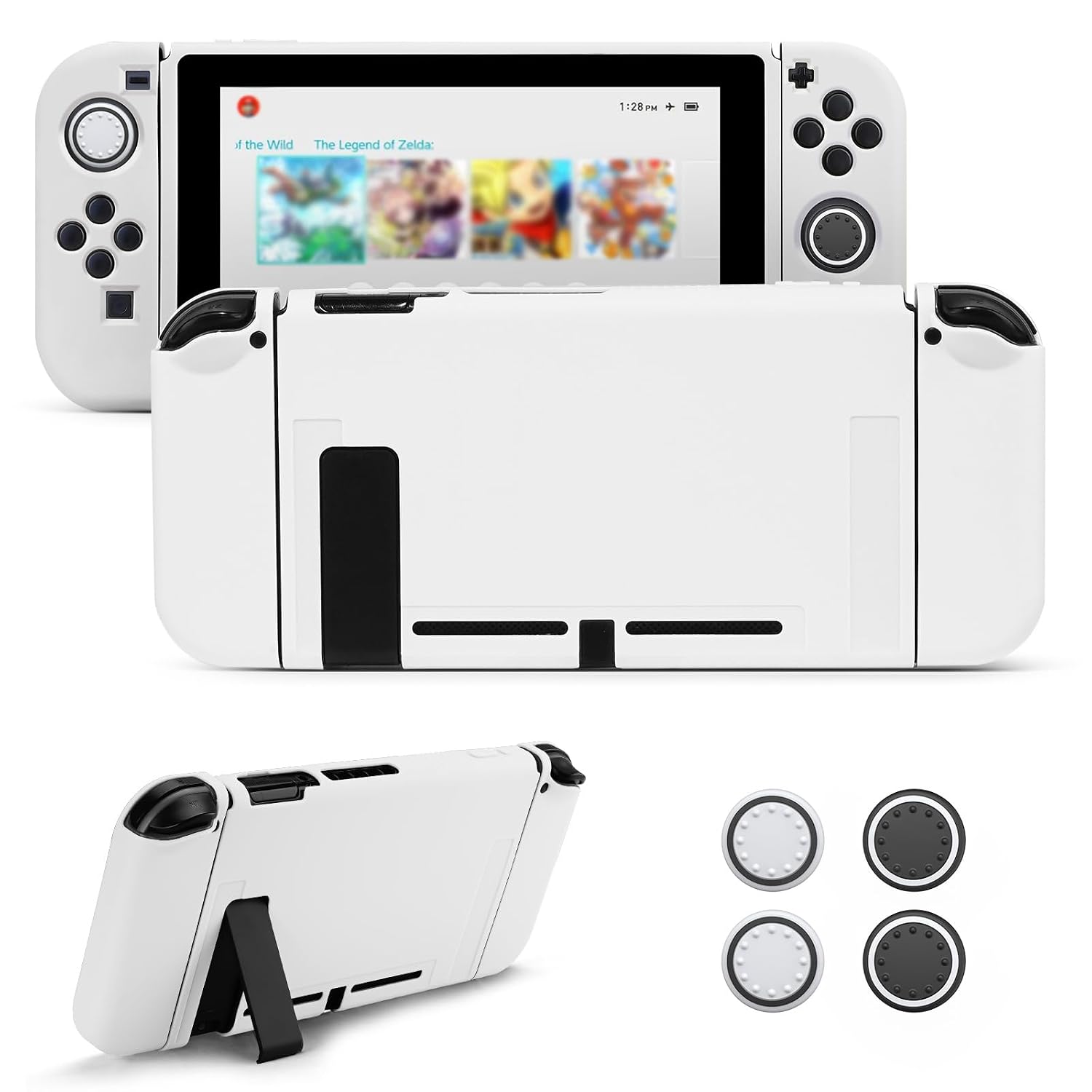 FUNDA PROTECTORA JINGDU PARA NINTENDO SWITCH 2017 BLANCA CON 4 GRIPS PARA JOYSTICK - 1
