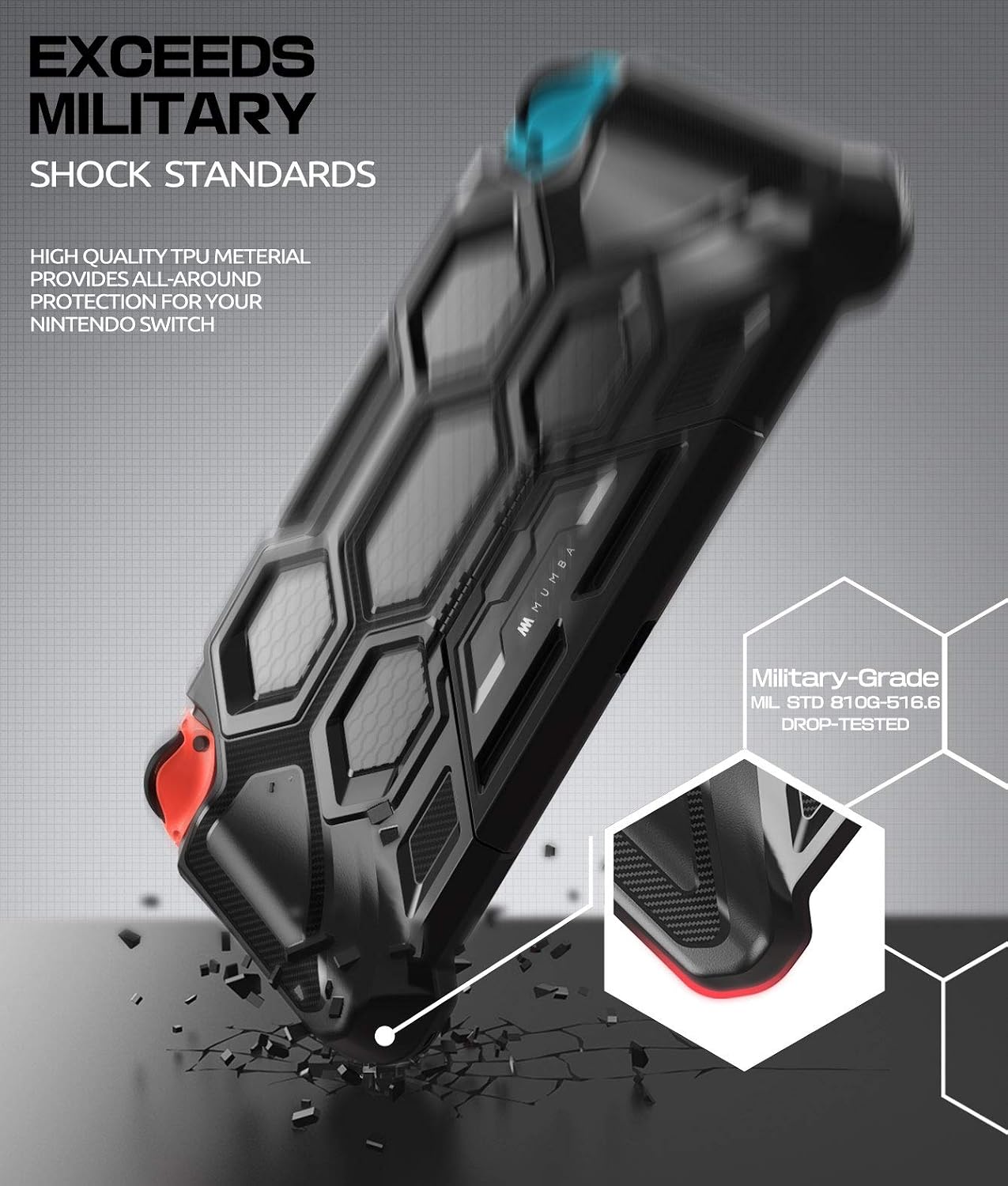 FUNDA PROTECTORA MUMBA BATTLE SERIES PARA NINTENDO SWITCH 1 (2017) CON SOPORTE Y AGARRE ACOLCHADO NEGRO - 3