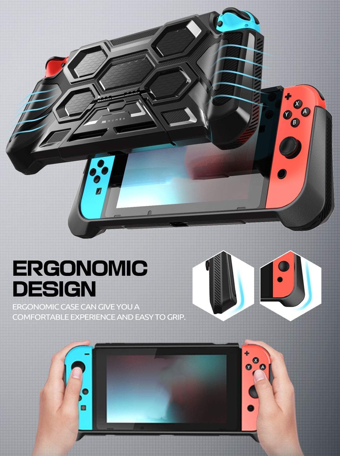 FUNDA PROTECTORA MUMBA BATTLE SERIES PARA NINTENDO SWITCH 1 (2017) CON SOPORTE Y AGARRE ACOLCHADO NEGRO - 4
