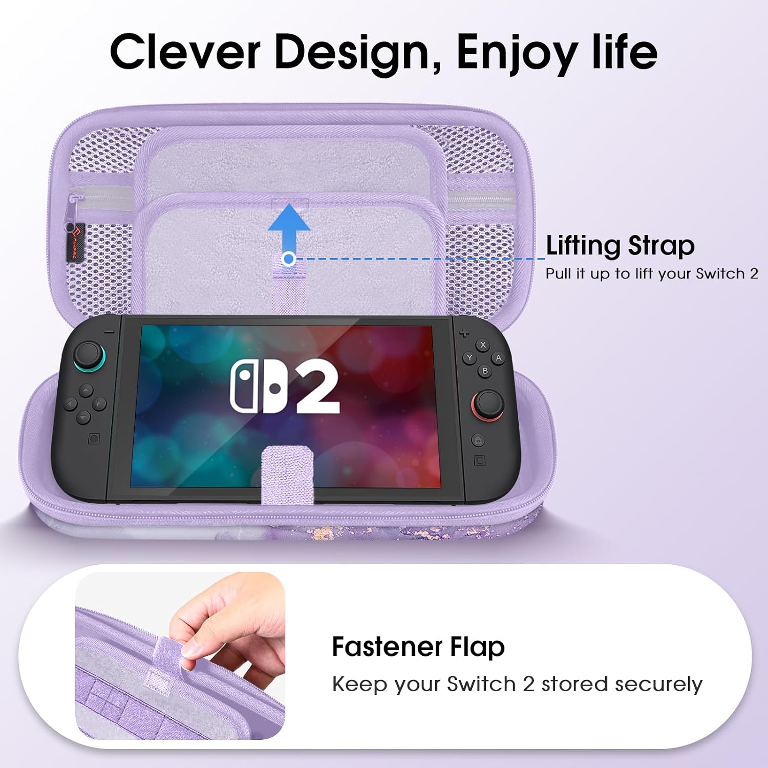 ESTUCHE RÍGIDO FINTIE PARA NINTENDO SWITCH 2 (2025) COLOR LILA MÁRMOL - 5