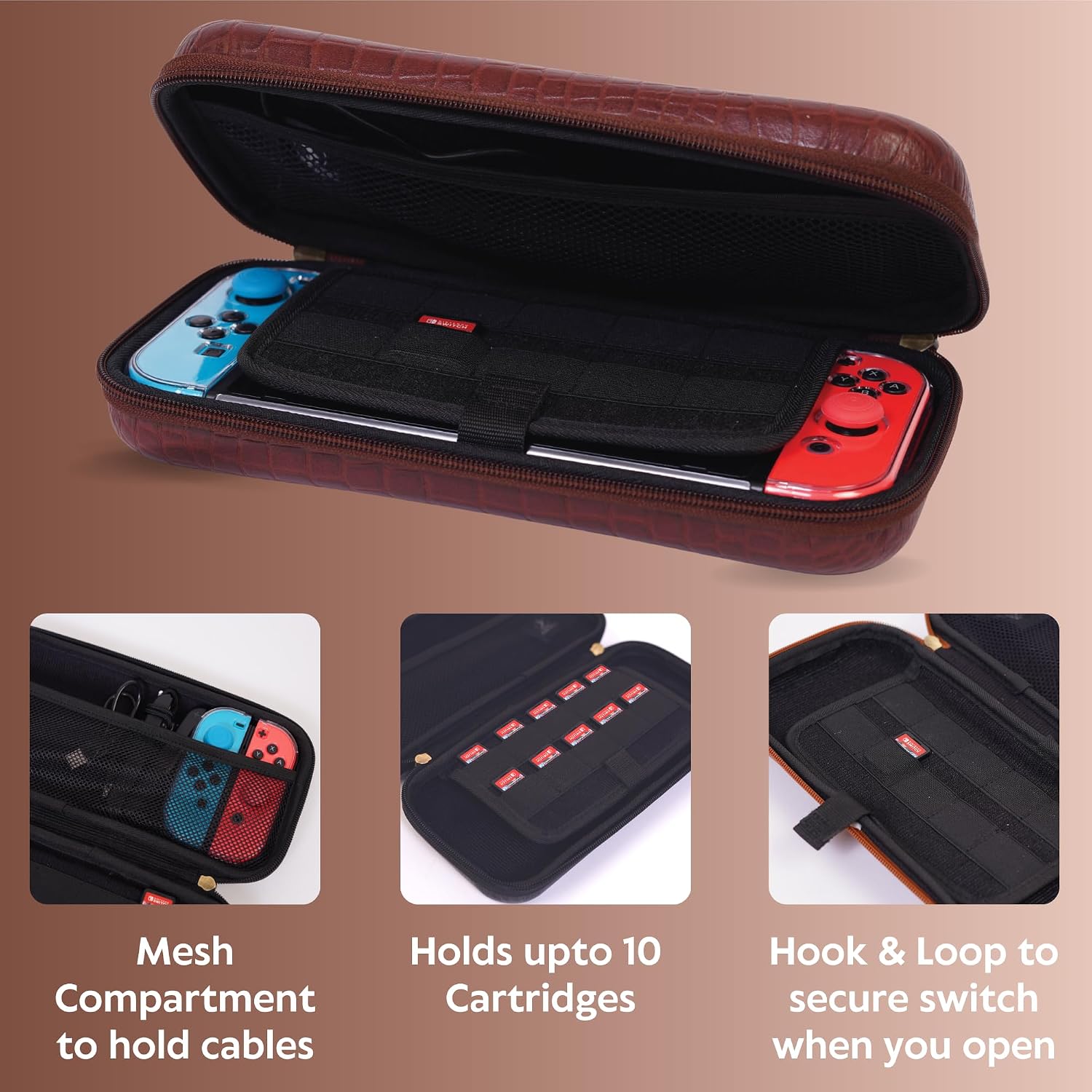 ESTUCHE RÍGIDO DE CUERO GENUINO DREAMCONTROLLER LIMITED EDITION PARA NINTENDO SWITCH CON 10 RANURAS PARA JUEGOS Y ACCESORIOS - 5