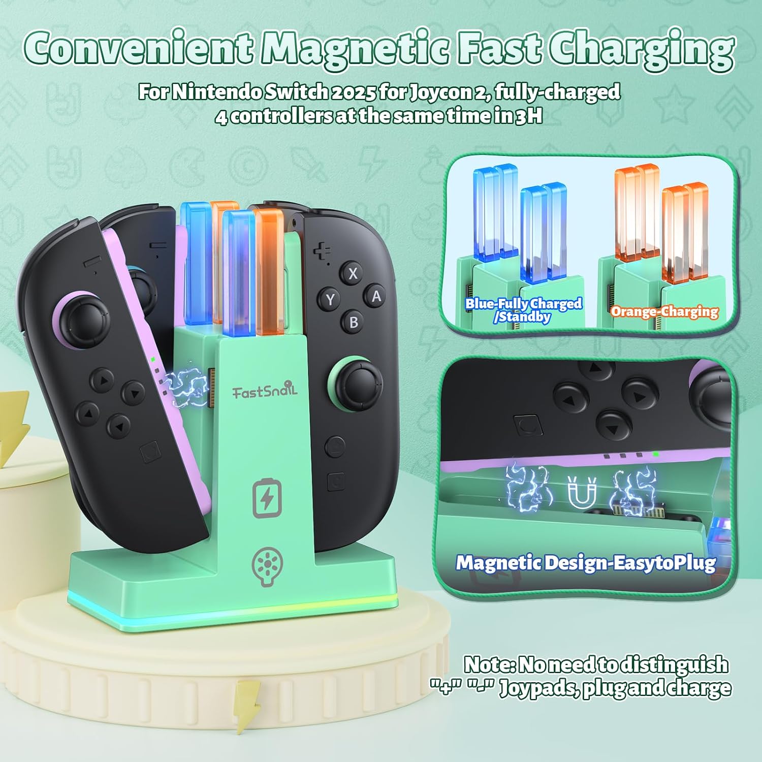 BASE CARGADORA FASTSNAIL PARA CONTROLES NINTENDO SWITCH 2 - 2