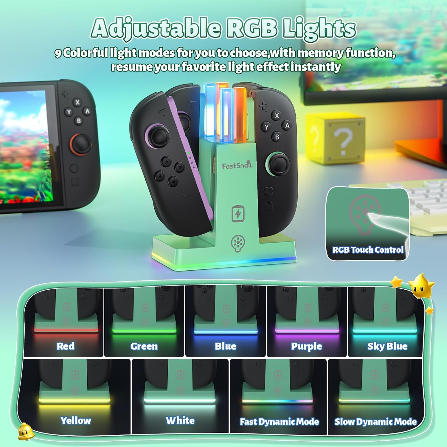 BASE CARGADORA FASTSNAIL PARA CONTROLES NINTENDO SWITCH 2 - 3