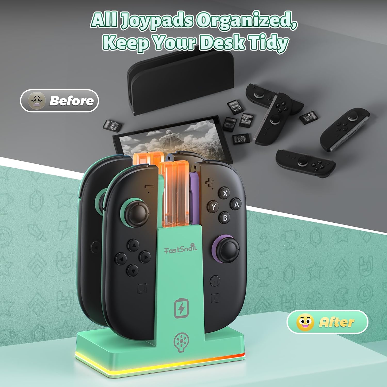 BASE CARGADORA FASTSNAIL PARA CONTROLES NINTENDO SWITCH 2 - 4