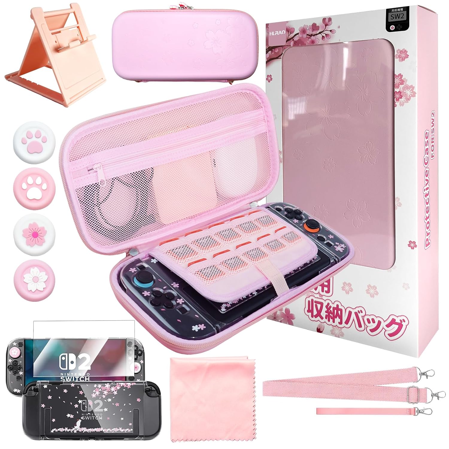 ESTUCHE RÍGIDO ROSA PARA NINTENDO SWITCH 2 (2025) CON KIT DE ACCESORIOS 10 EN 1 - 1