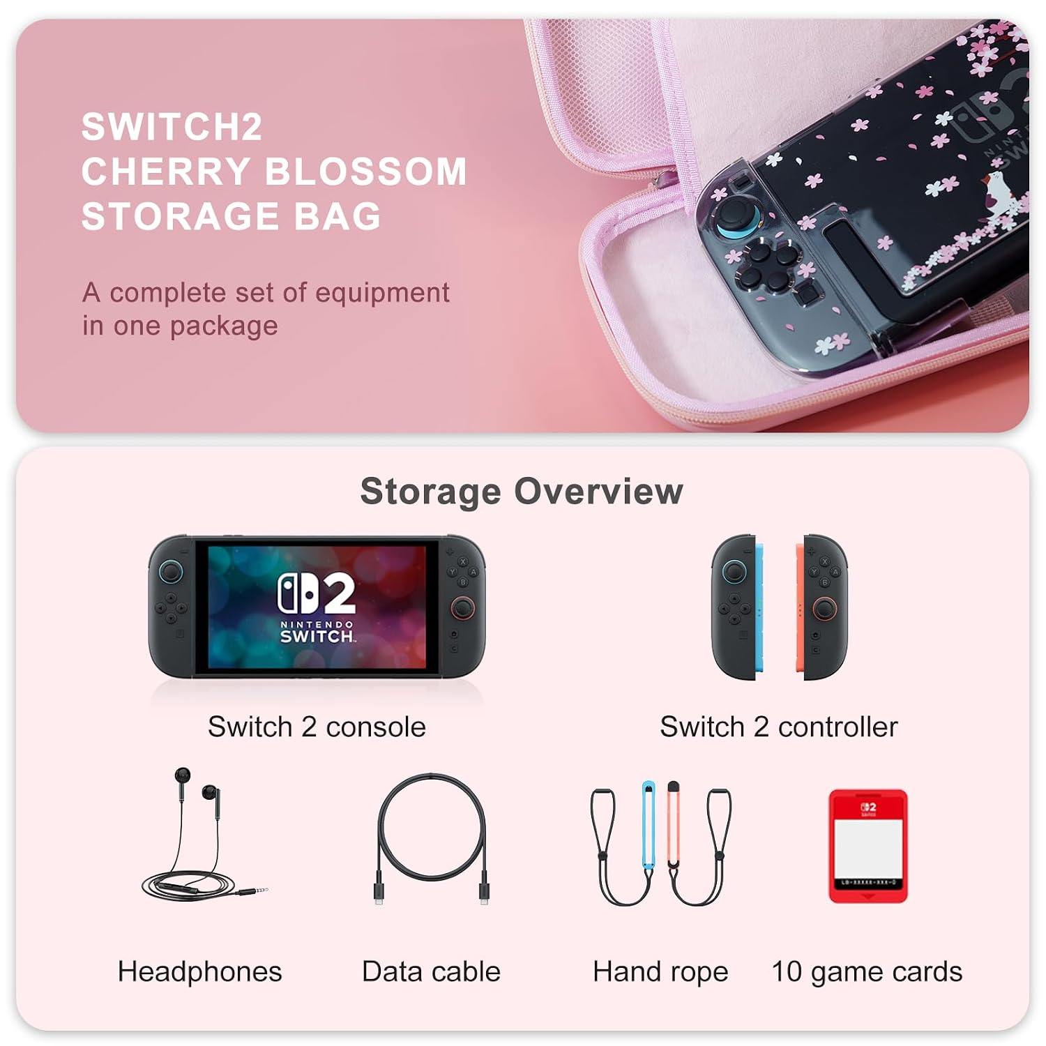 ESTUCHE RÍGIDO ROSA PARA NINTENDO SWITCH 2 (2025) CON KIT DE ACCESORIOS 10 EN 1 - 3
