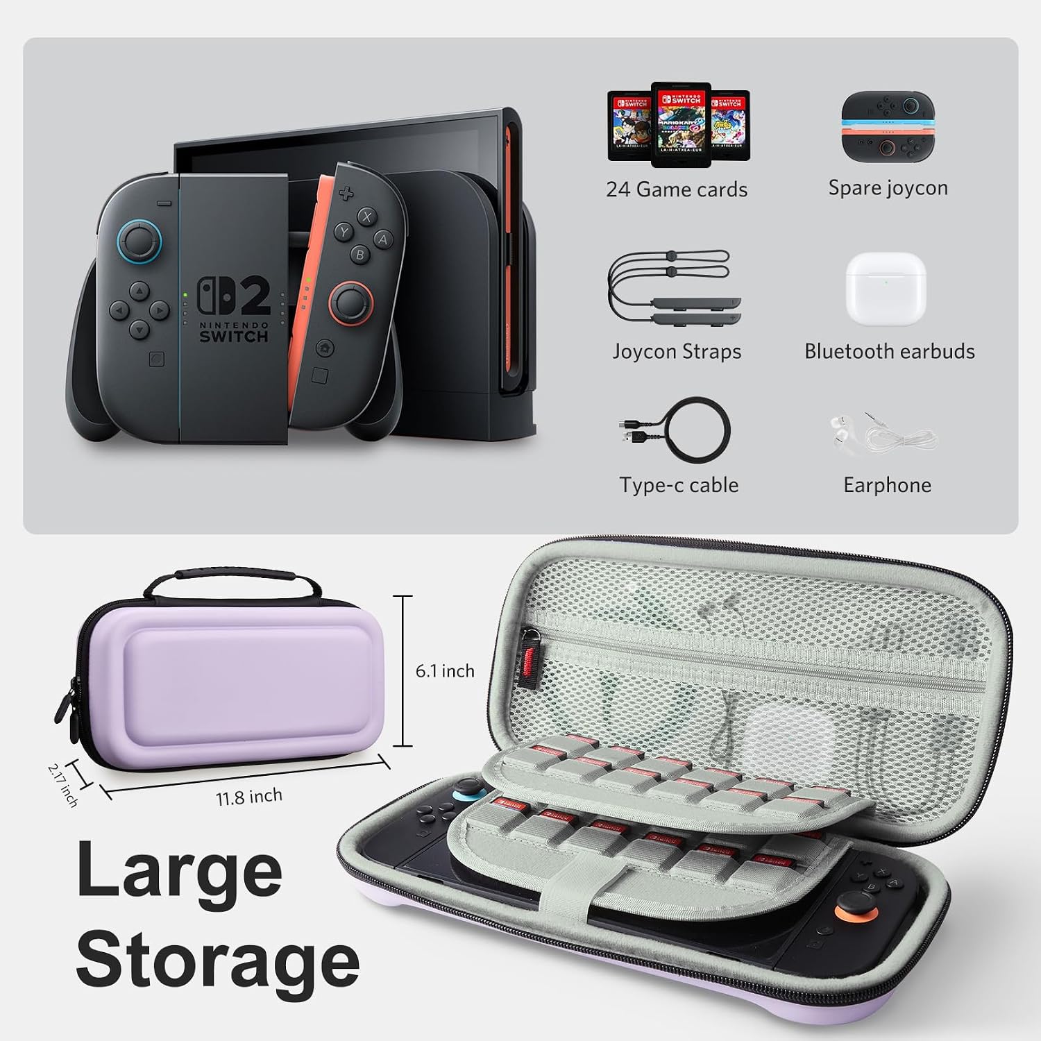 ESTUCHE PARA NINTENDO SWITCH 2 COBAK GRAN CAPACIDAD MORADO - 3