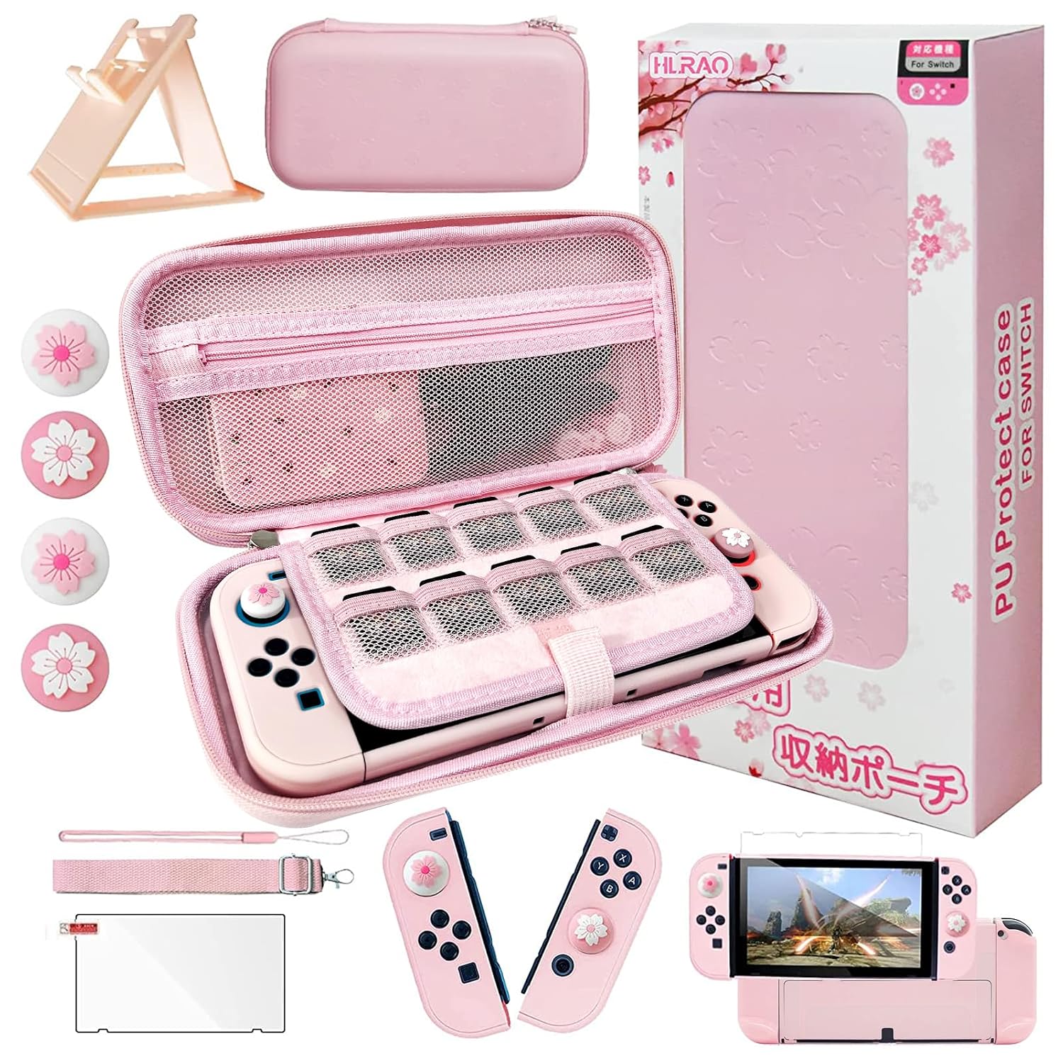 ESTUCHE PROTECTOR ROSA HLRAO PARA NINTENDO SWITCH OLED CON KIT 10 EN 1 - 1