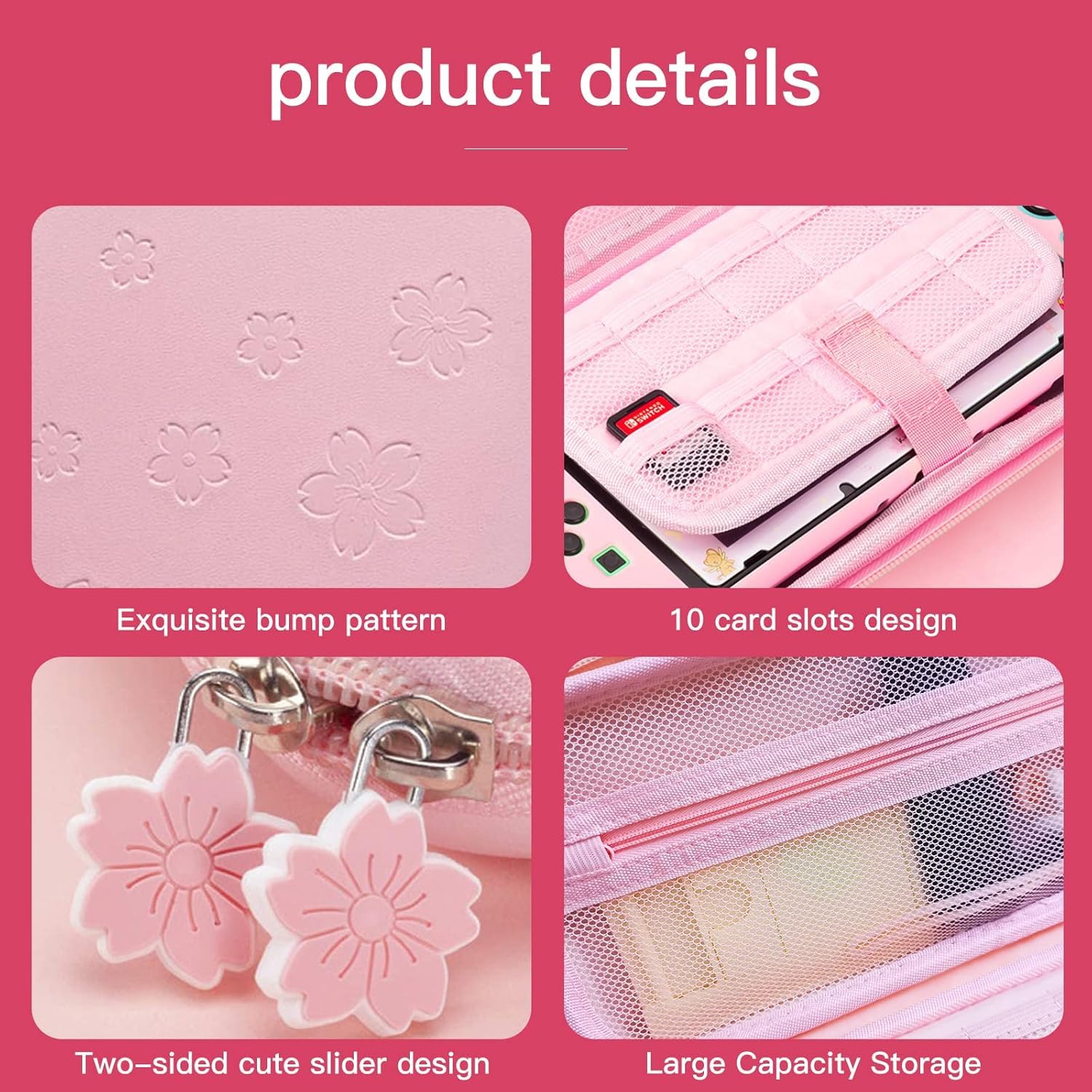 ESTUCHE PROTECTOR ROSA HLRAO PARA NINTENDO SWITCH OLED CON KIT 10 EN 1 - 3