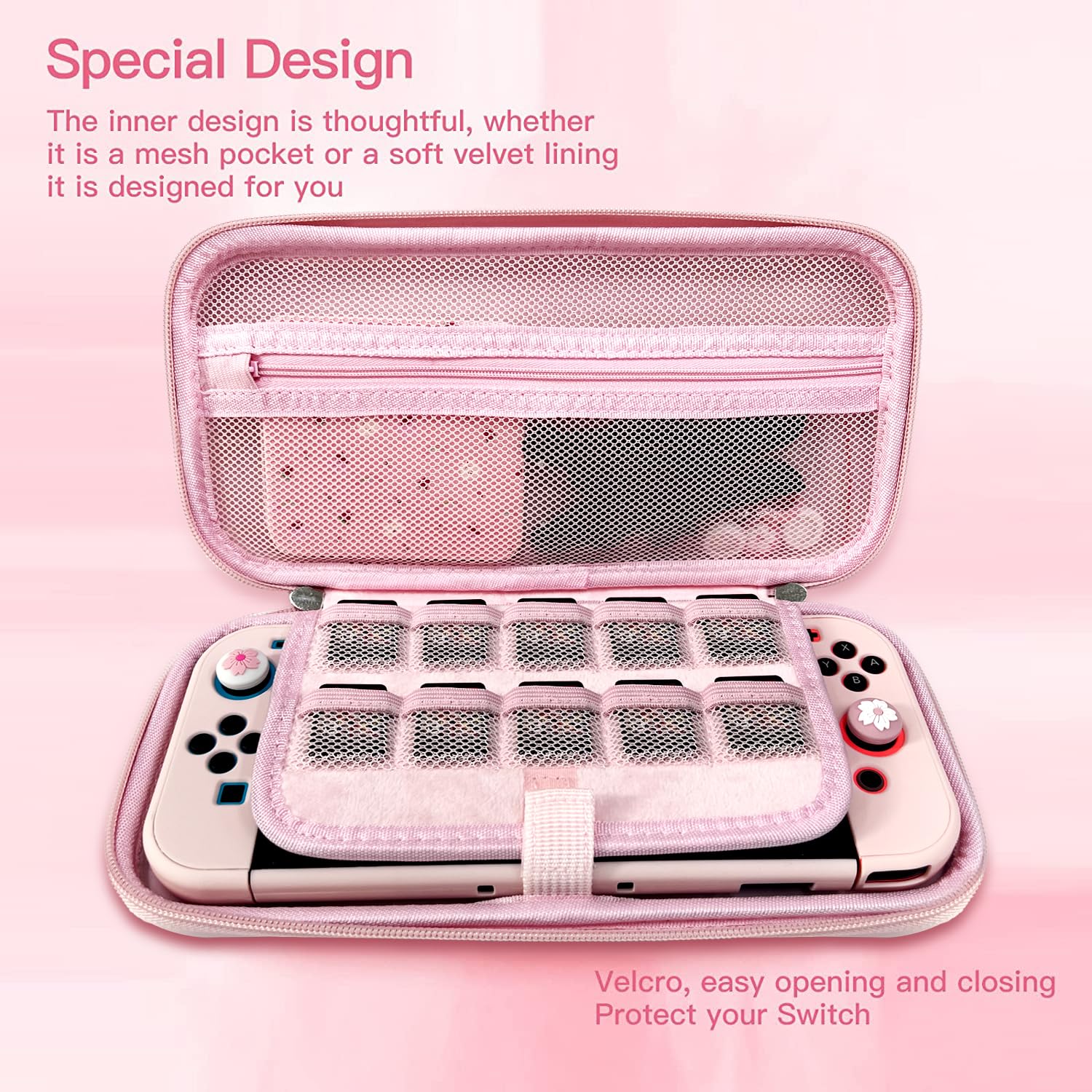 ESTUCHE PROTECTOR ROSA HLRAO PARA NINTENDO SWITCH OLED CON KIT 10 EN 1 - 4