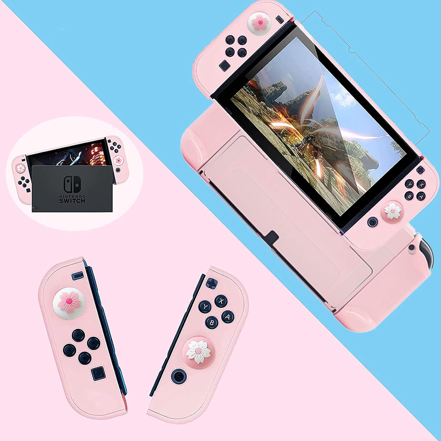 ESTUCHE PROTECTOR ROSA HLRAO PARA NINTENDO SWITCH OLED CON KIT 10 EN 1 - 5
