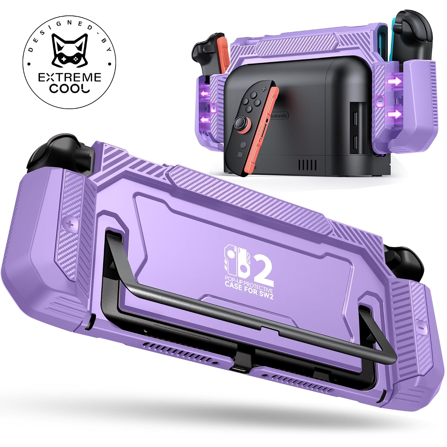 FUNDA PROTECTORA PARA SWITCH 2 NINABXY MORADA CON LIBERACIÓN RÁPIDA DE JOY-CON Y SOPORTE - 1