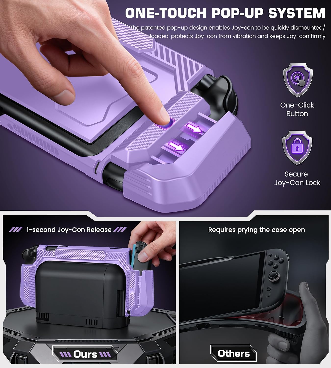 FUNDA PROTECTORA PARA SWITCH 2 NINABXY MORADA CON LIBERACIÓN RÁPIDA DE JOY-CON Y SOPORTE - 3