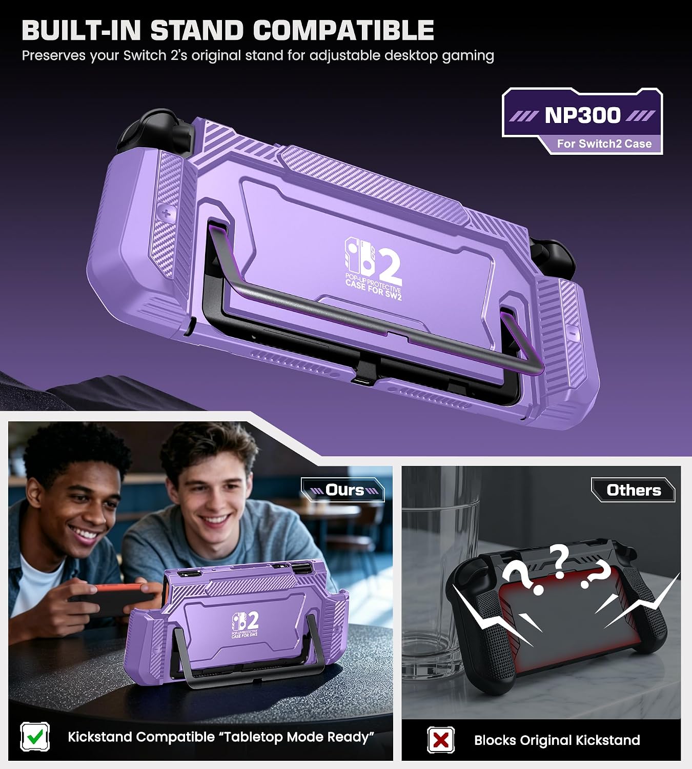FUNDA PROTECTORA PARA SWITCH 2 NINABXY MORADA CON LIBERACIÓN RÁPIDA DE JOY-CON Y SOPORTE - 4