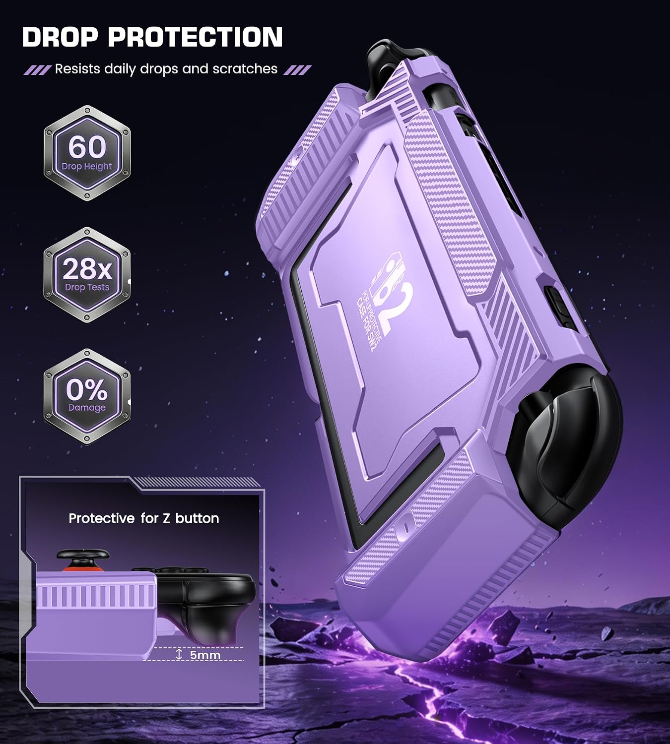 FUNDA PROTECTORA PARA SWITCH 2 NINABXY MORADA CON LIBERACIÓN RÁPIDA DE JOY-CON Y SOPORTE - 5