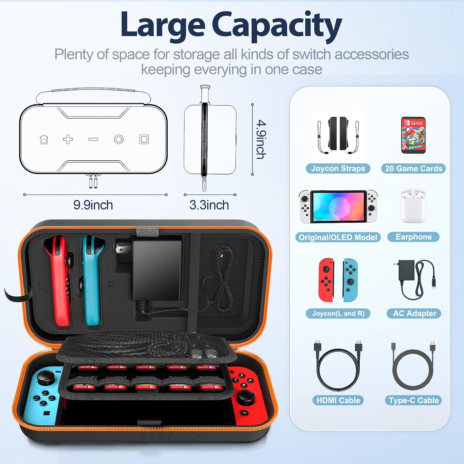 ESTUCHE PARA NINTENDO SWITCH OIVO OLED RÍGIDO NARANJA CON CAPACIDAD PARA 20 JUEGOS - 3