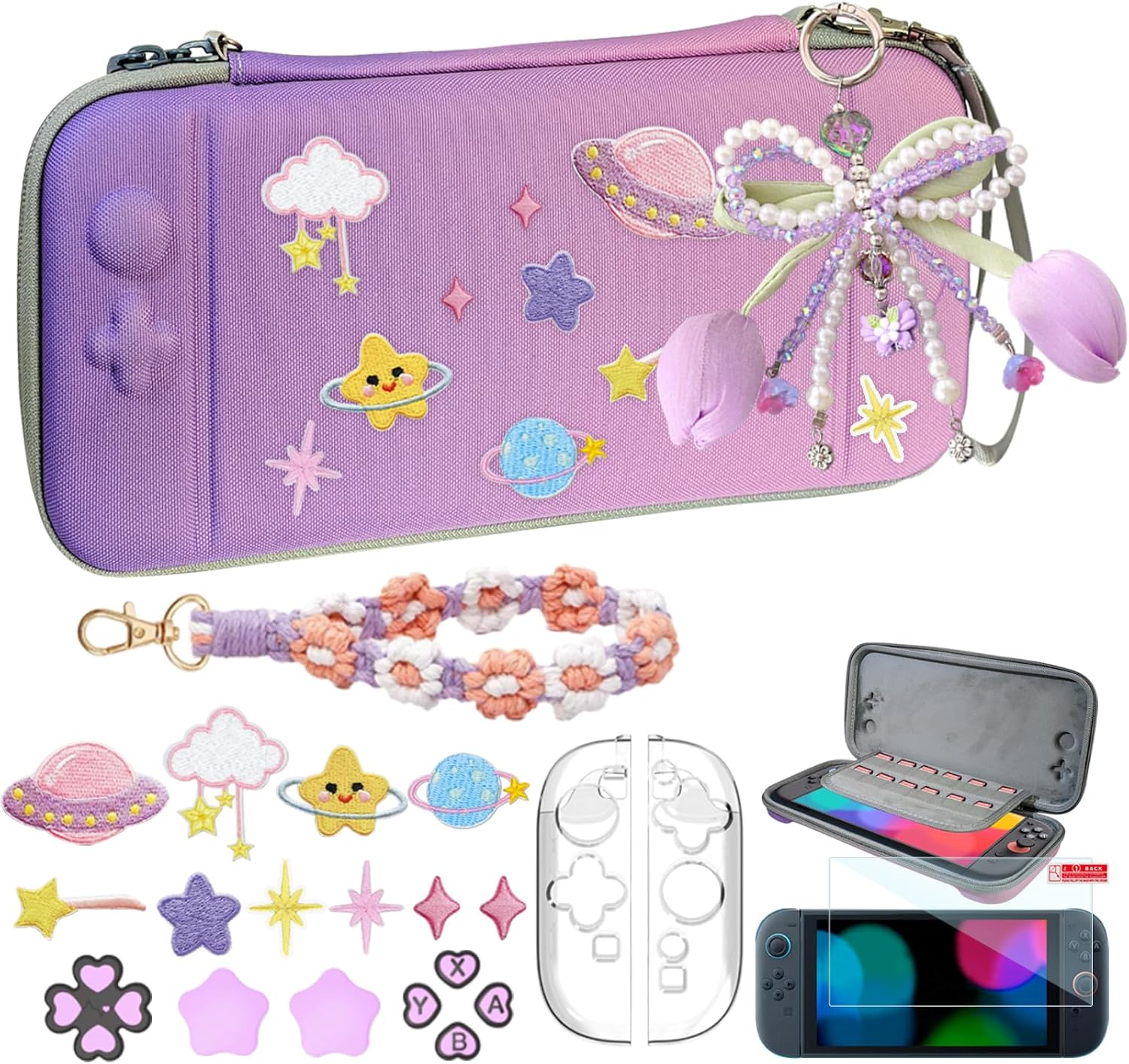 ESTUCHE PARA VIAJE VIRGOCCY SWITCH 2 2025 CON ACCESORIOS MORADO-ROSADO - 1